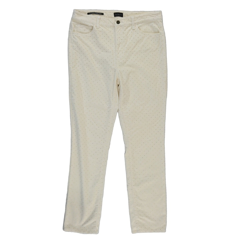 Talbots Velveteen Pants Women's Size 10 Cream Gold Metallic Polka Dot Trousers